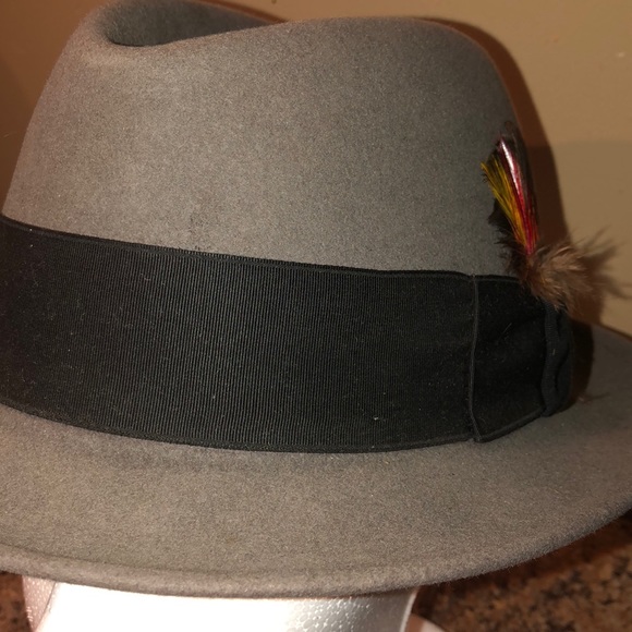 Grey Stetson Hat with Black band and amp feather - Picture 3 of 4